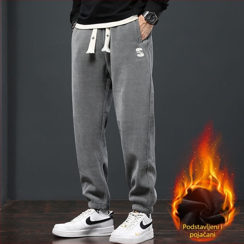 Casual sportske hlače — korejski stil, labavi kroj, srednji pojas, corduroy, gusta tkanina