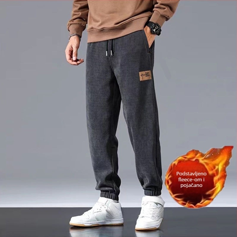 Muške hlače s debelim fleksi podstavom i plišovim Cupro vlaknom, ravni kroj, duljina 9/10, mikroelastičnost