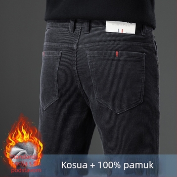 Corduroy muške hlače s fleece podstavom, ravni kroj, srednji pojas, prugasti uzorak, pamuk, model MZL6009, jesen 2025