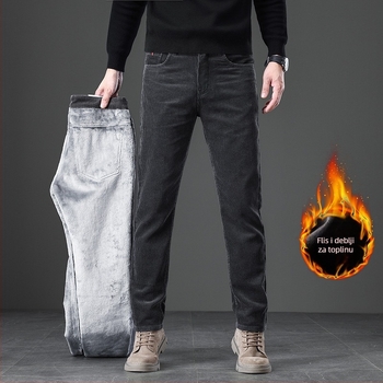 Corduroy muške hlače s fleece podstavom, ravni kroj, srednji pojas, prugasti uzorak, pamuk, model MZL6009, jesen 2025