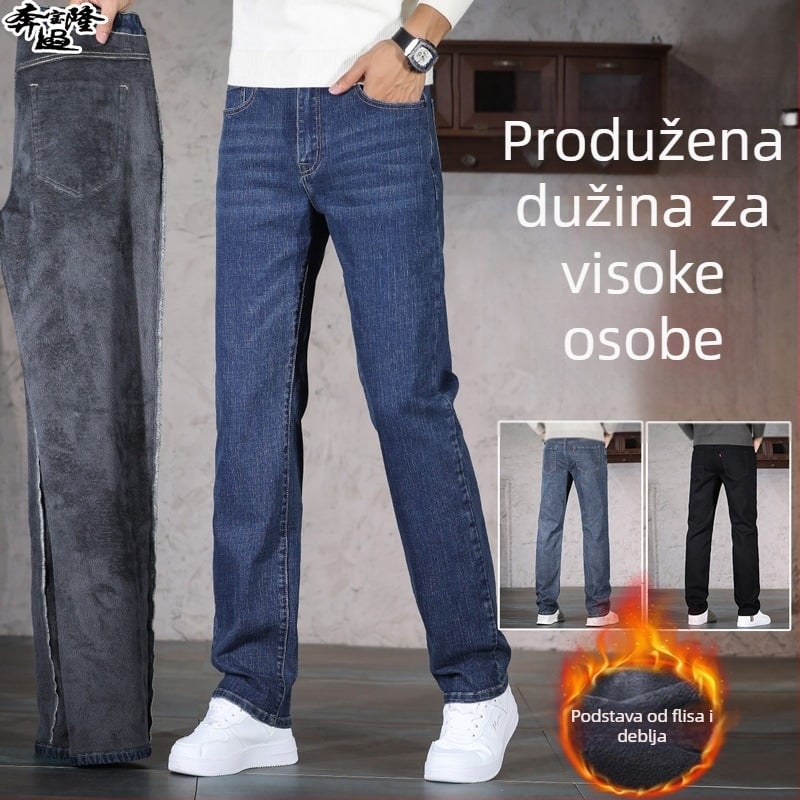 Muške traperice od denima – flis podstava, srednji struk, ravni kroj, mikroelastičnost, jesen 2025