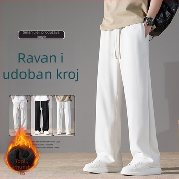 Unisex sportske hlače od pamuka s flis podstavom, srednje pojas, opušteni ravni kroj