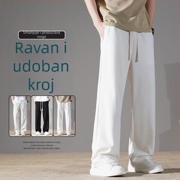 Unisex sportske hlače od pamuka s flis podstavom, srednje pojas, opušteni ravni kroj