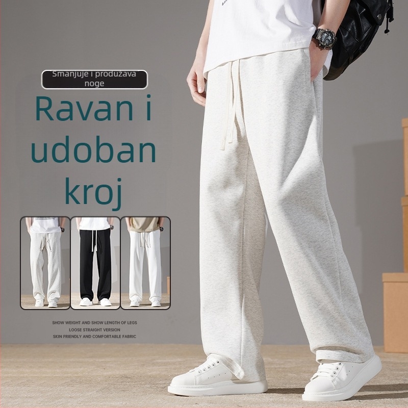 Unisex sportske hlače od pamuka s flis podstavom, srednje pojas, opušteni ravni kroj