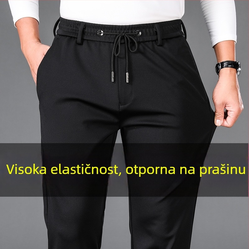 Muške casual ravne hlače – flis unutrašnjost, materijal visoke elastičnosti i četverostruki rastezljivosti, srednji pojas, jesenski komad