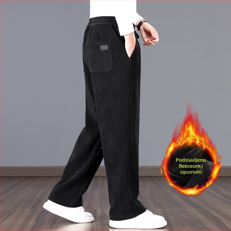 Muške široke hlače za jesen/zimu, chenille tkanina, s pojasom, hongkonški stil