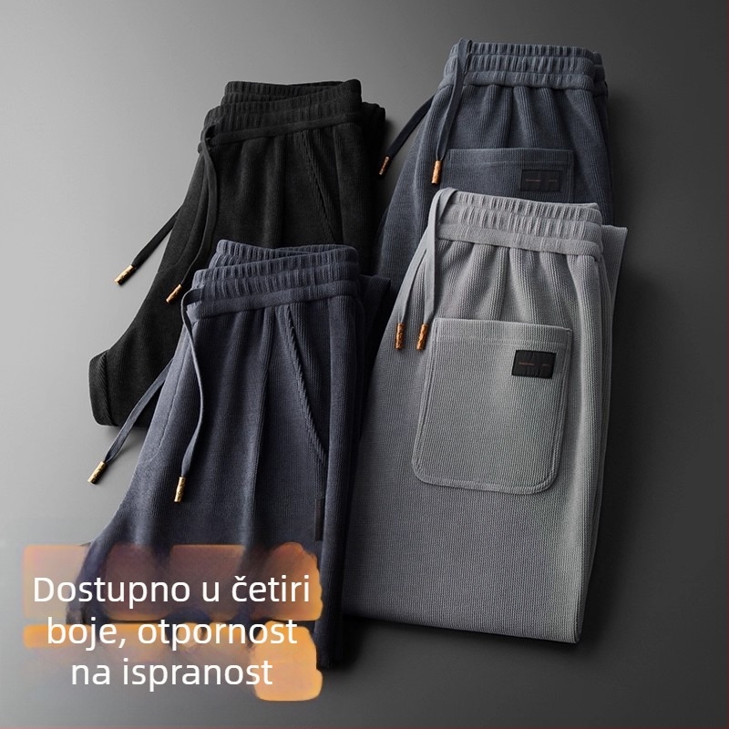 Muške široke hlače za jesen/zimu, chenille tkanina, s pojasom, hongkonški stil