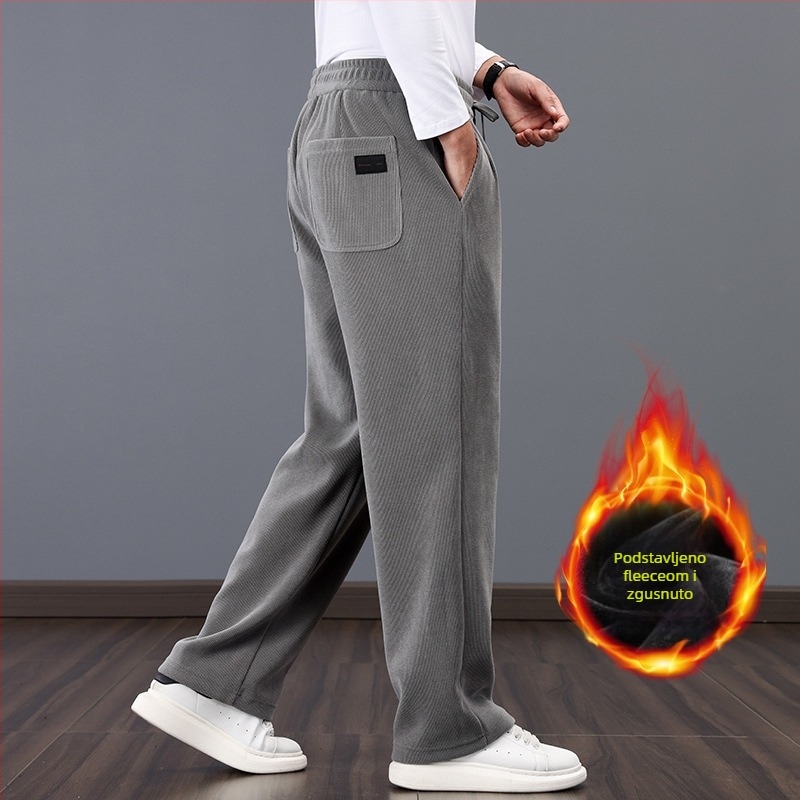 Muške široke hlače za jesen/zimu, chenille tkanina, s pojasom, hongkonški stil