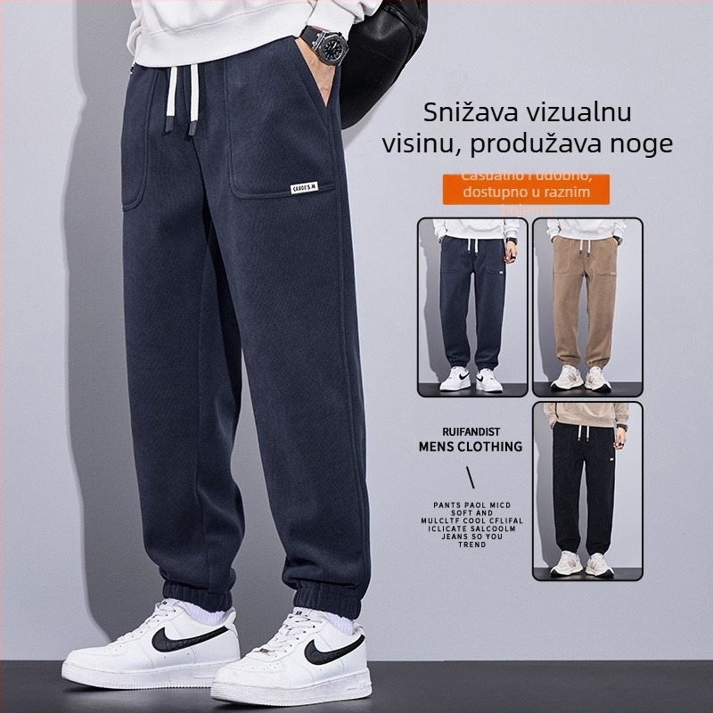 Muške corduroy sportske hlače, mješavina pamuka 65% pamuk, debele zimske hlače s pojasom (2024)