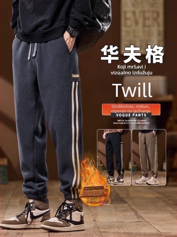 Muške casual hlače s flisom, waffle teksturom i corduroy izgledom, zimski jogger stil