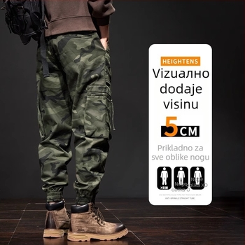 Muške kamuflažne pamukne cargo hlače – srednji pojas, ležerni kroj, s remenom, padobranski stil, za aktivnosti na otvorenom