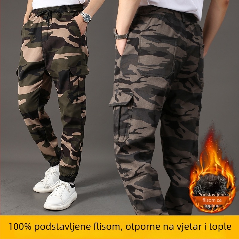 Muške zimske hlače od pamuka s flis podstavom, kamuflažnog uzorka, otporne, širokog kroja, vodootporne, radne i casual hlače za muškarce