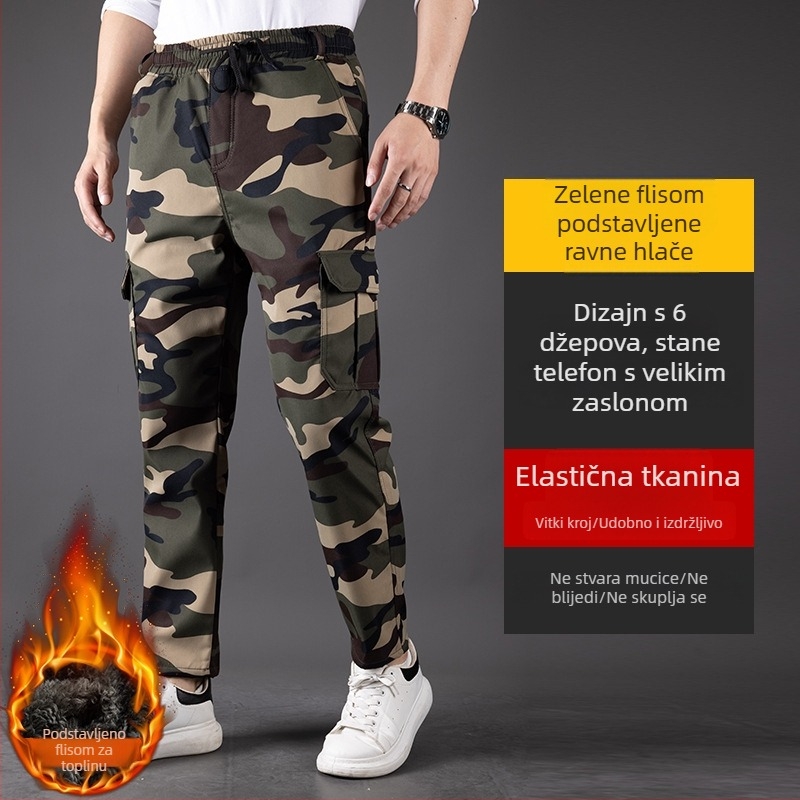 Muške zimske hlače od pamuka s flis podstavom, kamuflažnog uzorka, otporne, širokog kroja, vodootporne, radne i casual hlače za muškarce