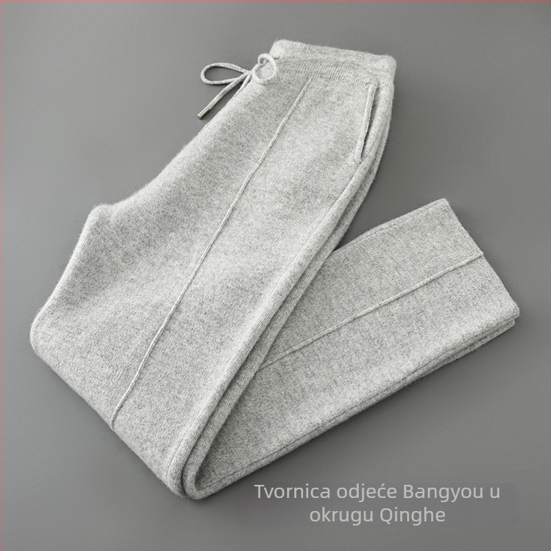 Muške hlače od 100% čiste vune, ravnog kroja, širokih nogavica, duljine 9/10, visokim strukom, debeli pleteni vuneni casual hlače za jesen