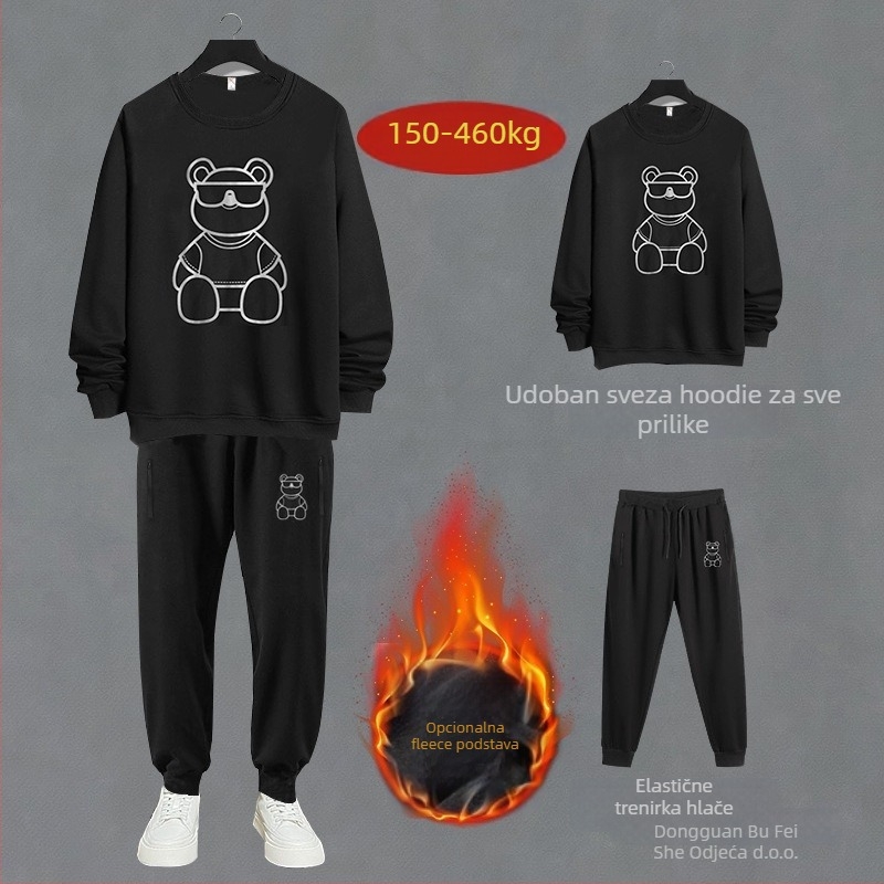 Muški sportski set od pamuk-mešavine, pulover i dugi hlače, s fleksom za toplinu, za jesen-zimu