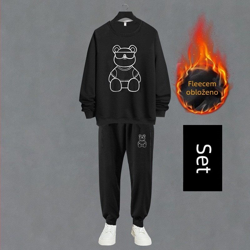 Muški sportski set od pamuk-mešavine, pulover i dugi hlače, s fleksom za toplinu, za jesen-zimu