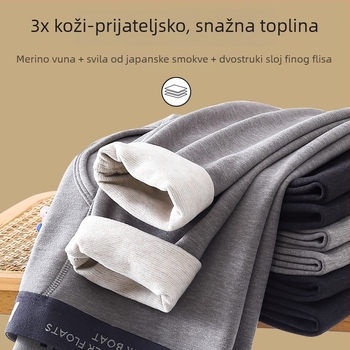 Muške tople hlače od vune–svile smjesa; podstava fleece; dvostruki sloj; debljina 301–350 g/m² (Materijal: vuna-svilna smjesa; Podstava: fleece; Slojovi: dvostruki; Debljina: 301–350 g/m²; Funkcija: toplo, Anti-Pilling)