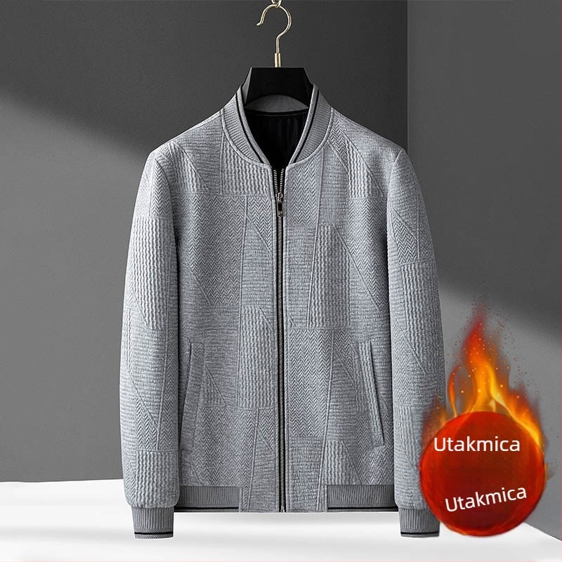 Muško jakna za poslovni stil, slobodan kroj, bez ovratnika, zatvarač, raglan rukavi, proljeće-jesen