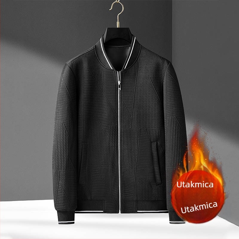 Muško jakna za poslovni stil, slobodan kroj, bez ovratnika, zatvarač, raglan rukavi, proljeće-jesen