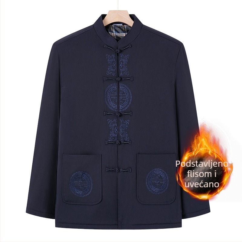 Vanjska odjeća za srednju dob i starije: dugi rukavi, stojeći ovratnik, zimska tkanina, debeli materijal, džepovi s patch detaljima