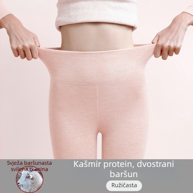 Ženske termo hlače za jesen i zimu od vunene i svilen tkanine, flis podstava, visok pas, dvostruka debljina, toplo