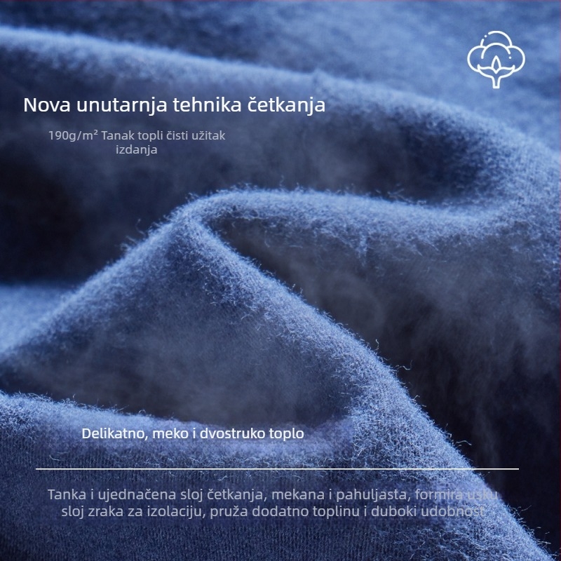 Muške donje hlače za bazni sloj — combed cotton, 95–100% pamuk, srednja debljina 181–200 g/m², antibakterijske, antistatike, zadržavaju toplinu, jednostruke, dužina hlača