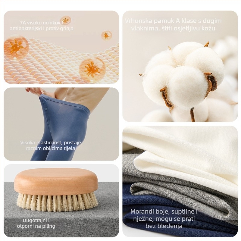 Muške donje hlače za bazni sloj — combed cotton, 95–100% pamuk, srednja debljina 181–200 g/m², antibakterijske, antistatike, zadržavaju toplinu, jednostruke, dužina hlača