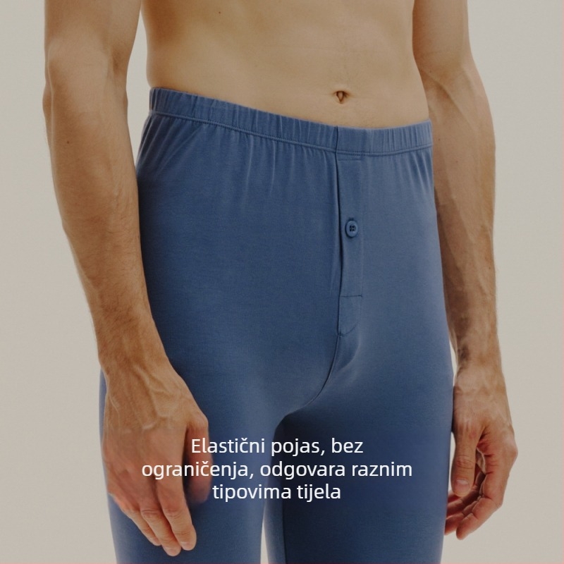 Muške donje hlače za bazni sloj — combed cotton, 95–100% pamuk, srednja debljina 181–200 g/m², antibakterijske, antistatike, zadržavaju toplinu, jednostruke, dužina hlača