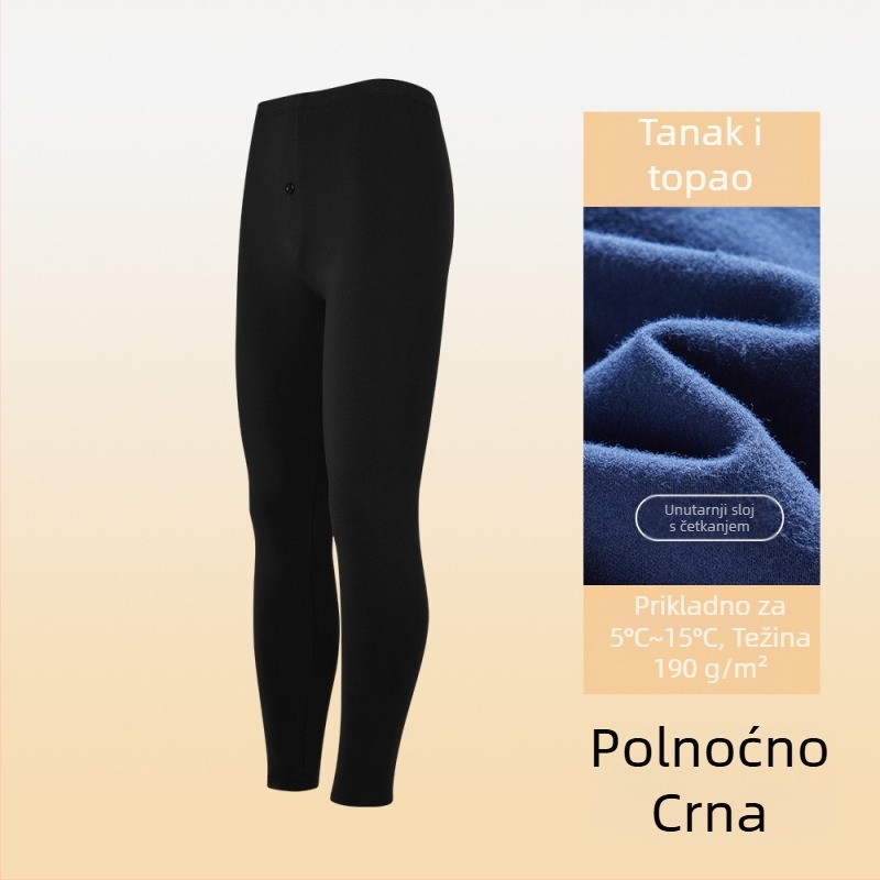 Muške donje hlače za bazni sloj — combed cotton, 95–100% pamuk, srednja debljina 181–200 g/m², antibakterijske, antistatike, zadržavaju toplinu, jednostruke, dužina hlača