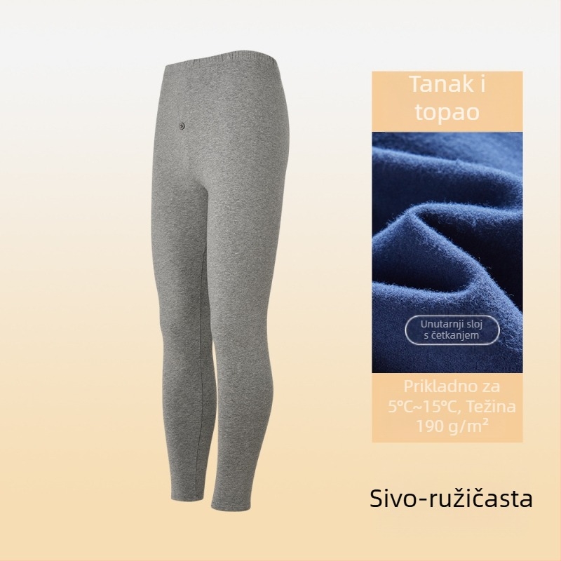 Muške donje hlače za bazni sloj — combed cotton, 95–100% pamuk, srednja debljina 181–200 g/m², antibakterijske, antistatike, zadržavaju toplinu, jednostruke, dužina hlača