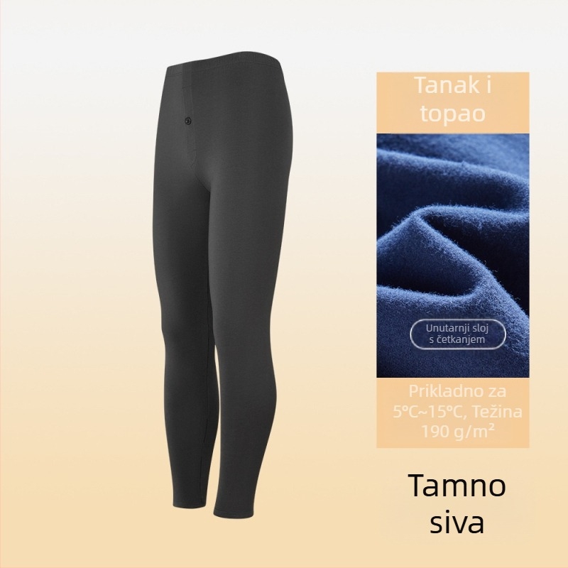 Muške donje hlače za bazni sloj — combed cotton, 95–100% pamuk, srednja debljina 181–200 g/m², antibakterijske, antistatike, zadržavaju toplinu, jednostruke, dužina hlača