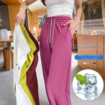 Casual ženske široke hlače - Ice Silk tkanina, visok struk, opušteni kroj, ljeto 2025