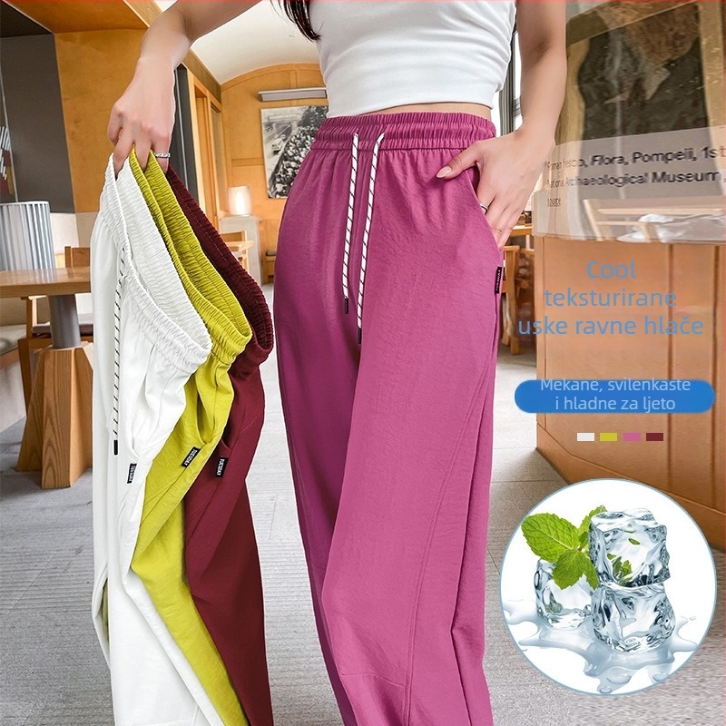 Casual ženske široke hlače - Ice Silk tkanina, visok struk, opušteni kroj, ljeto 2025