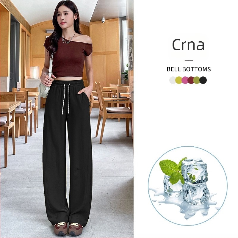 Casual ženske široke hlače - Ice Silk tkanina, visok struk, opušteni kroj, ljeto 2025