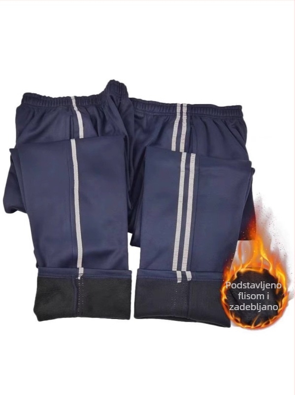Tamno plave hlače za trening ravnog kroja s dvije trake i reflektirajućim detaljima, unisex studentski stil za jesen-zimu, sivi prugasti školski izgled