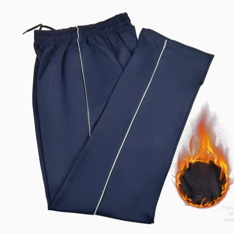Tamno plave hlače za trening ravnog kroja s dvije trake i reflektirajućim detaljima, unisex studentski stil za jesen-zimu, sivi prugasti školski izgled