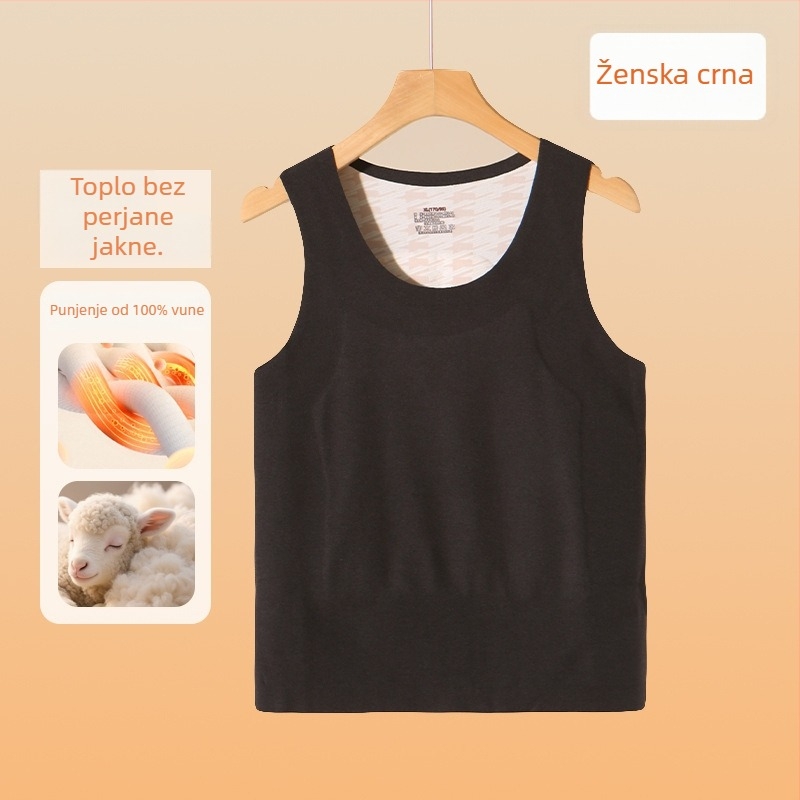 Vuneni termalni prsluk s fleec podstavom, unisex, bez šavova, okrugli izrez, 301-350 g/m², 80-90% vuna