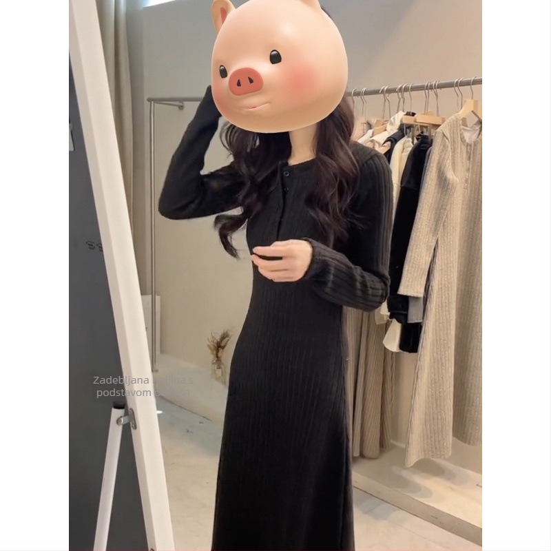 Plus veličine pletene haljine s flis podstavom, jesensko-zimska, naglašena linija struka, elegantna duga haljina
