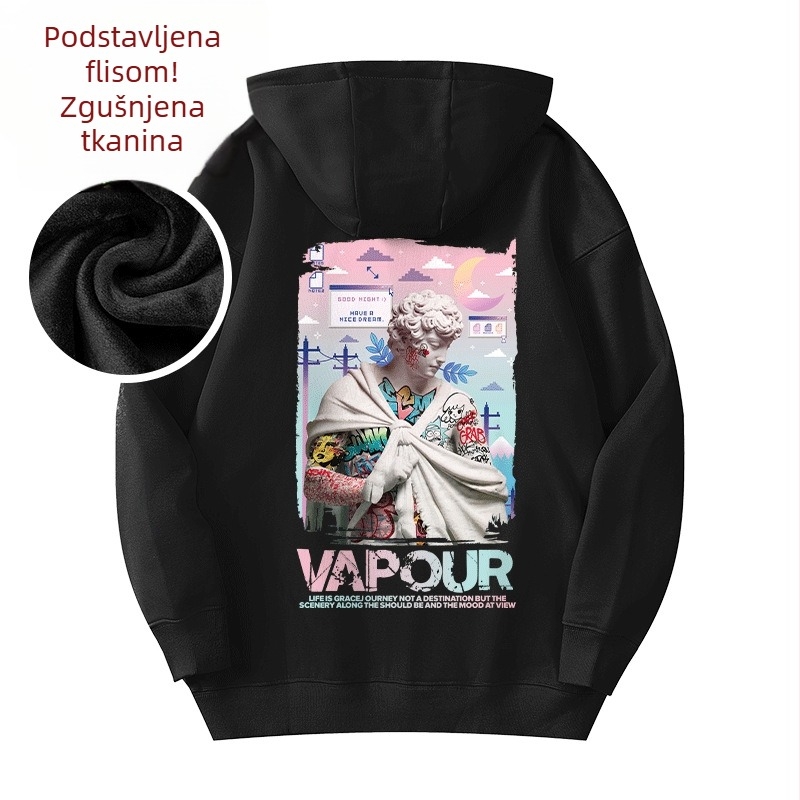 Muška jakna s kapuljom, flis podstava i vunena podstava, dugi rukavi, poliester tkanina, 3D džepovi, zimsko