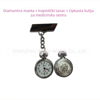 Ženski džepni sat s denim lancem – kvarcni Huachen SL39 mehanizam, 25 mm cifernik, debljina 8 mm, kućište od legure, kronograf i svjetsko vrijeme