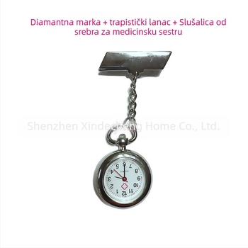 Ženski džepni sat s denim lancem – kvarcni Huachen SL39 mehanizam, 25 mm cifernik, debljina 8 mm, kućište od legure, kronograf i svjetsko vrijeme