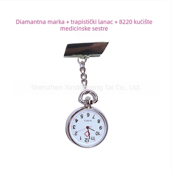 Ženski džepni sat s denim lancem – kvarcni Huachen SL39 mehanizam, 25 mm cifernik, debljina 8 mm, kućište od legure, kronograf i svjetsko vrijeme