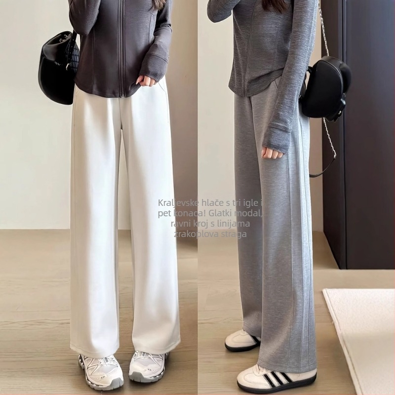 Ženske hlače od modalnog materijala, široke nogavice, elastični pojas, tanki materijal, ljeto 2025