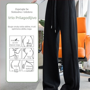 Ženske hlače za trening od Modal-Spandex, labav kroj, visok struk, duge hlače, gusta tkanina (Modal-Spandex; labav kroj; visok struk; duge hlače; gusta tkanina)