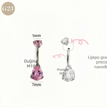 G23 titanijeva zlitina, kapljicastog oblika pupkov piercing s cirkonijem