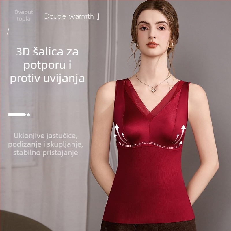 Ženski termalni top s ugrađenom jastučićem za prsni koš i potporom leđa, satenski završetak, bez grudnjaka