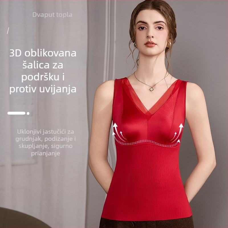 Ženski termalni top s ugrađenom jastučićem za prsni koš i potporom leđa, satenski završetak, bez grudnjaka