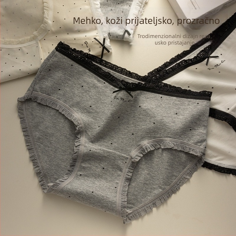 Caduslay Ženske pamučne gaćice – srednji struk, prozračne, antibakterijske, uzorak: slova, mašna, valovi