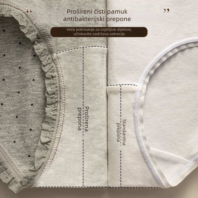 Caduslay Ženske pamučne gaćice – srednji struk, prozračne, antibakterijske, uzorak: slova, mašna, valovi