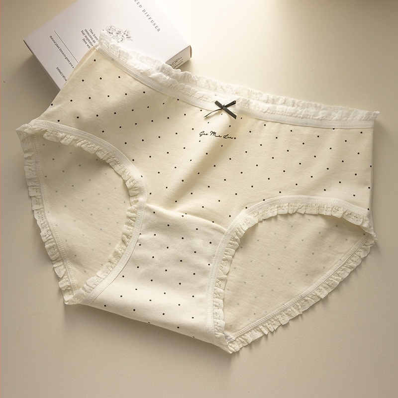 Caduslay Ženske pamučne gaćice – srednji struk, prozračne, antibakterijske, uzorak: slova, mašna, valovi